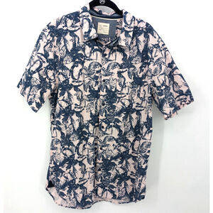 ZakBrand Shirt Men Large Pink Blue Hawaiian Tiki Aloha Resort Tropical Button Up